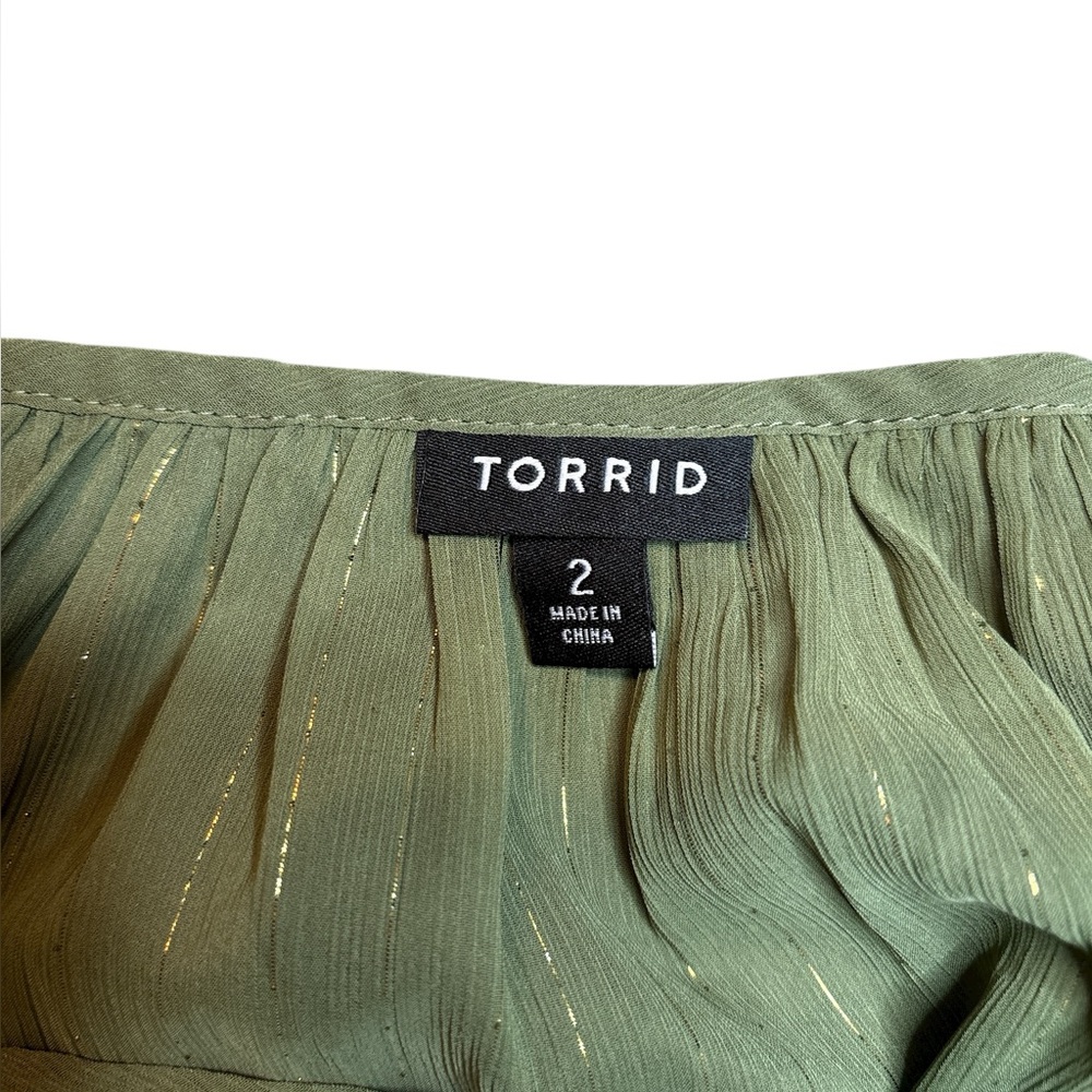 Torrid Olive Green Sheer Women's Blouse 2X - Picture 2 of 6